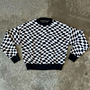Checkered Crewneck Sweater Black and White Forever 21 Women's L